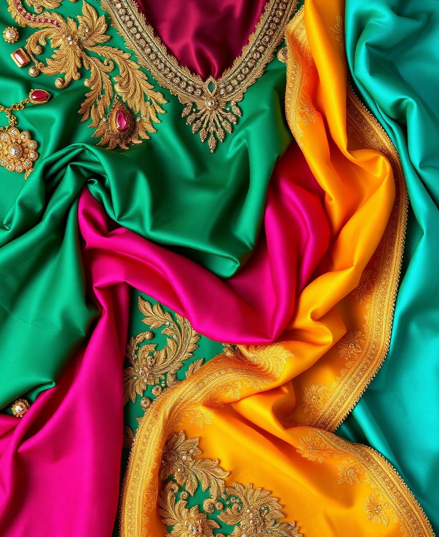 Colorful silk fabrics